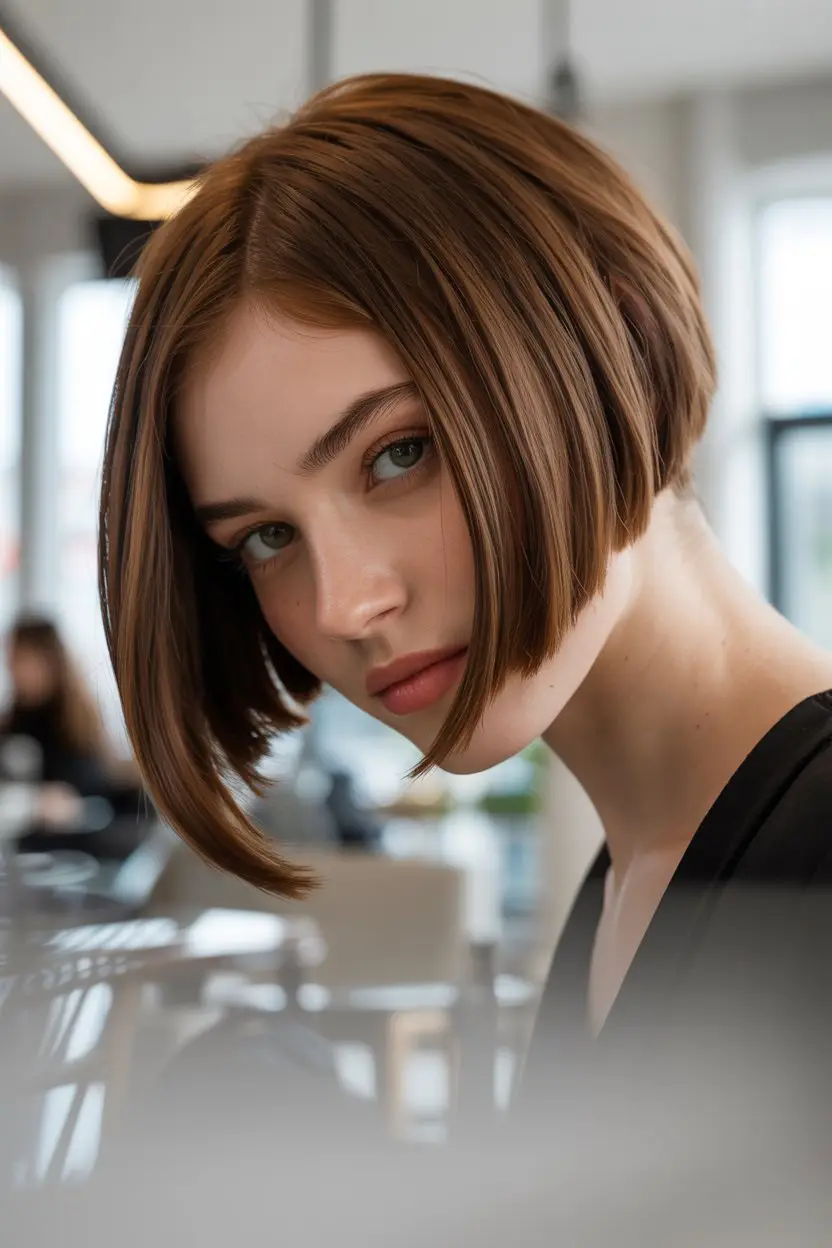 #4. Chestnut Brown Inverted Bob: Volume and Movement