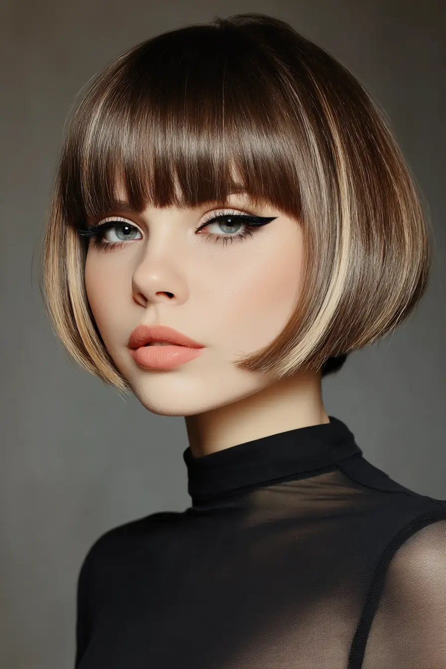 #4. Glass-Shine Bob with Blunt Micro Bangs
