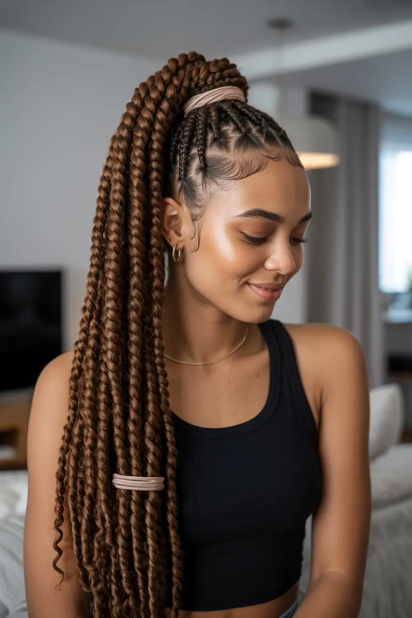 #4. High Ponytail Crochet Twists for a Sleek Look