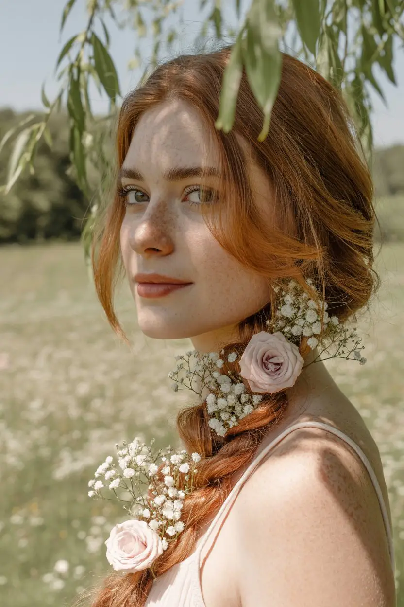 #4. Messy Boho Fishtail Braid with Fresh Flowers