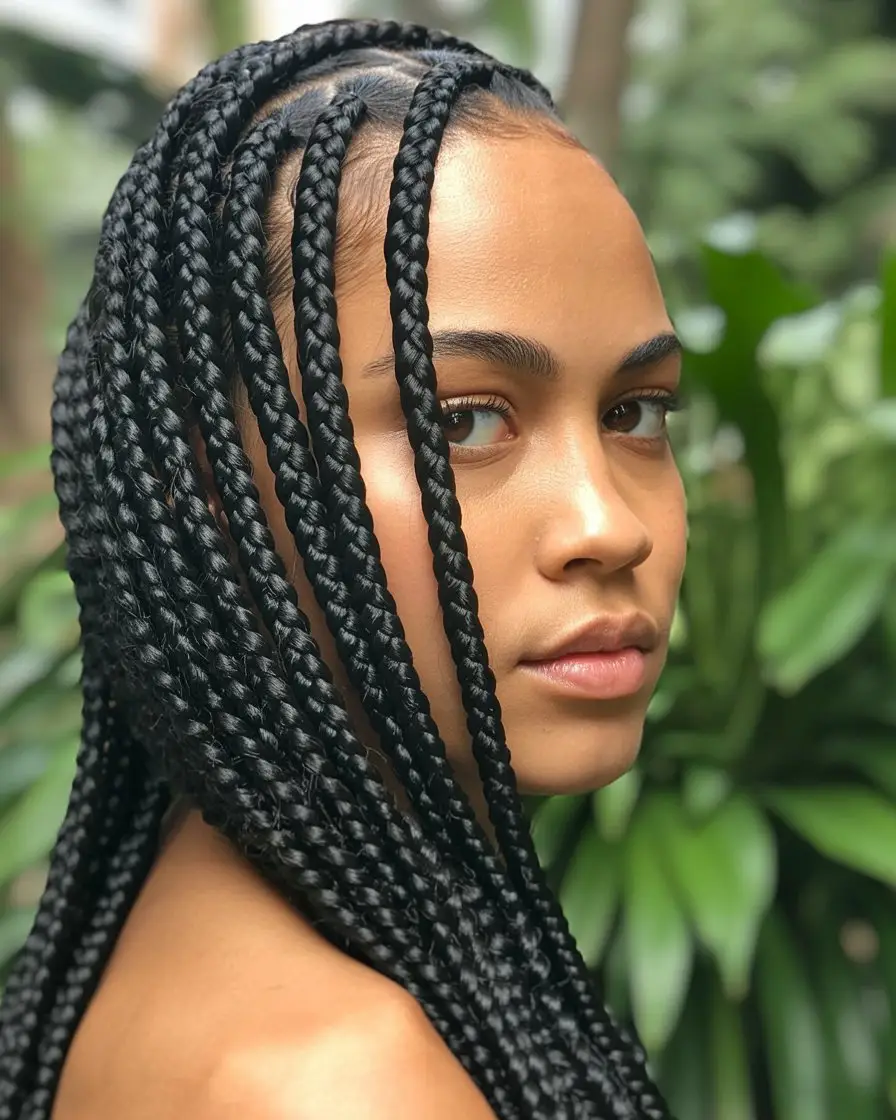 20 Eye-Catching Small Braids Hairstyles: Bold Looks to Elevate Your Hair Game 5 #4. Side-Swept Ghana Braids