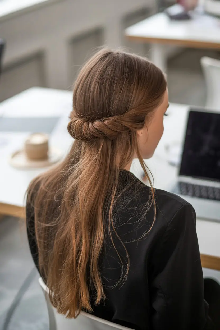 19 Polished Office Hairstyles: Sleek Looks That Mean Business 5 #4. Textured Half-Up Twist