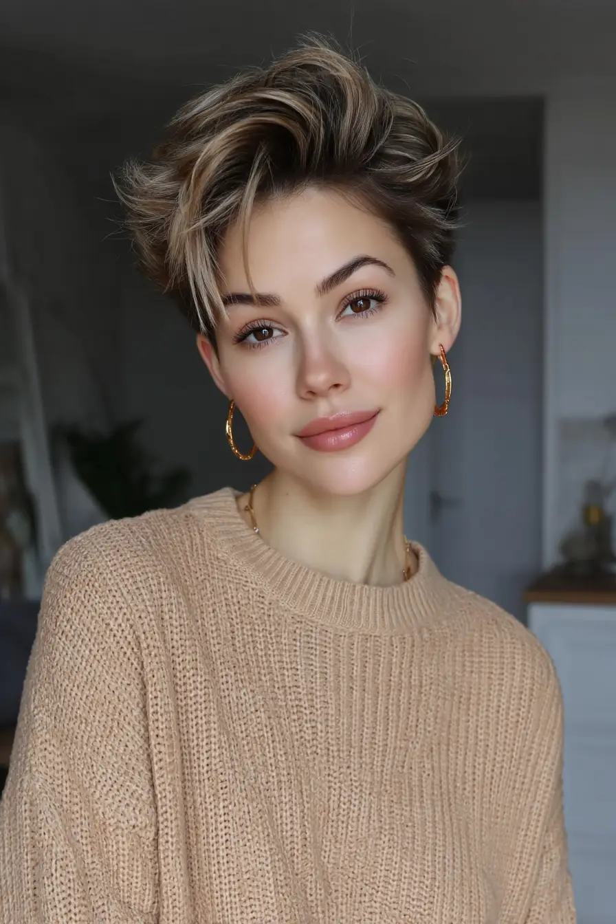 21 Chic Short Layered Hairstyles: Modern Cuts for a Fresh, Youthful Vibe 5 #4. Textured Pixie Cut with Voluminous Crown Lift