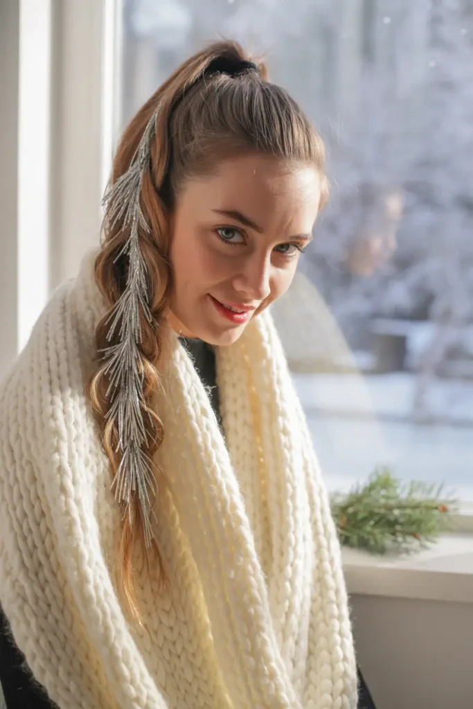 15 Festive Christmas Tree Hairstyles Ideas: Fun & Creative Holiday Looks 5 #4. The Tinsel Ponytail