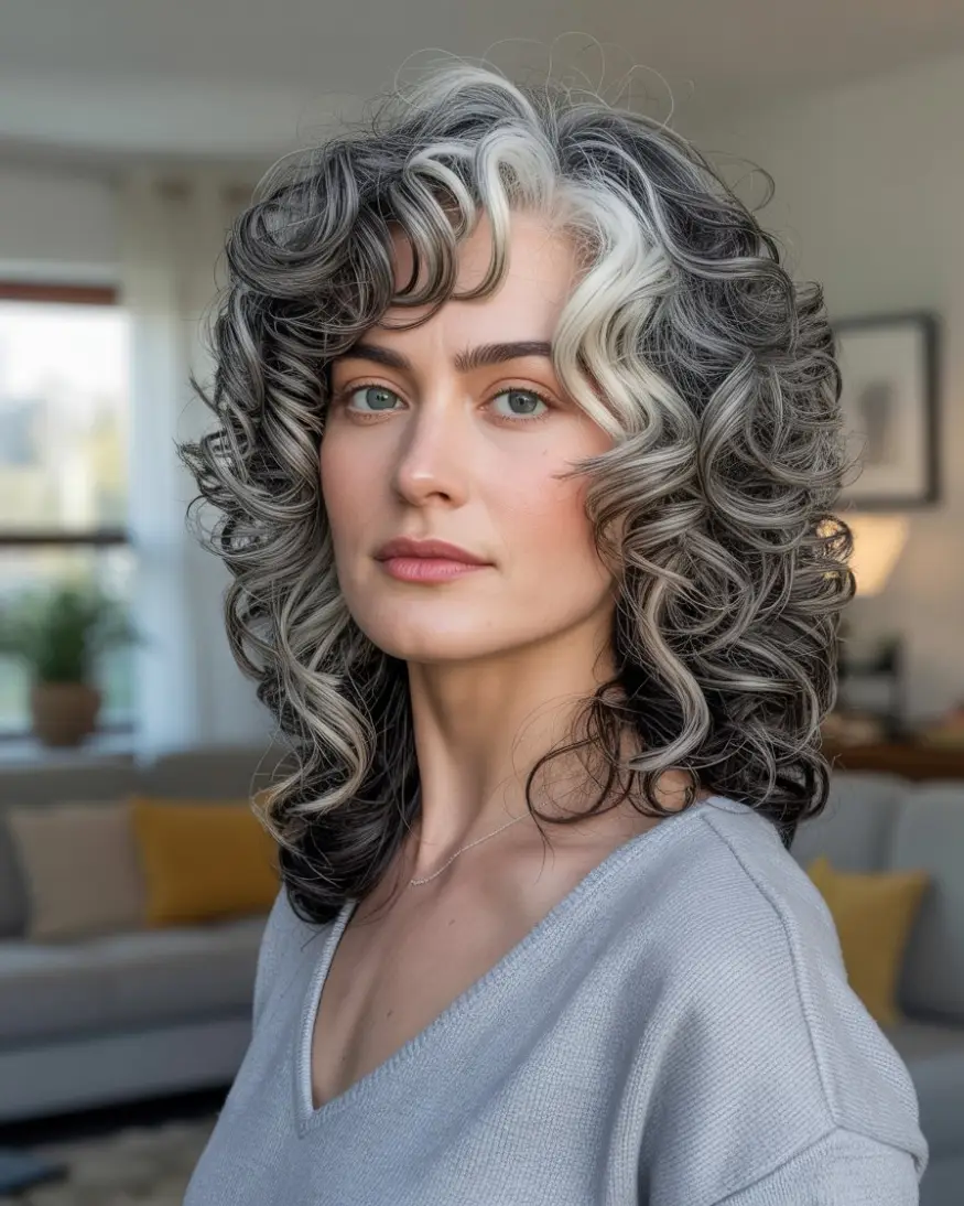 20 Timeless Salt & Pepper Hairstyles: Classic Styles with a Modern Twist 5 #4. Voluminous Salt and Pepper Curls