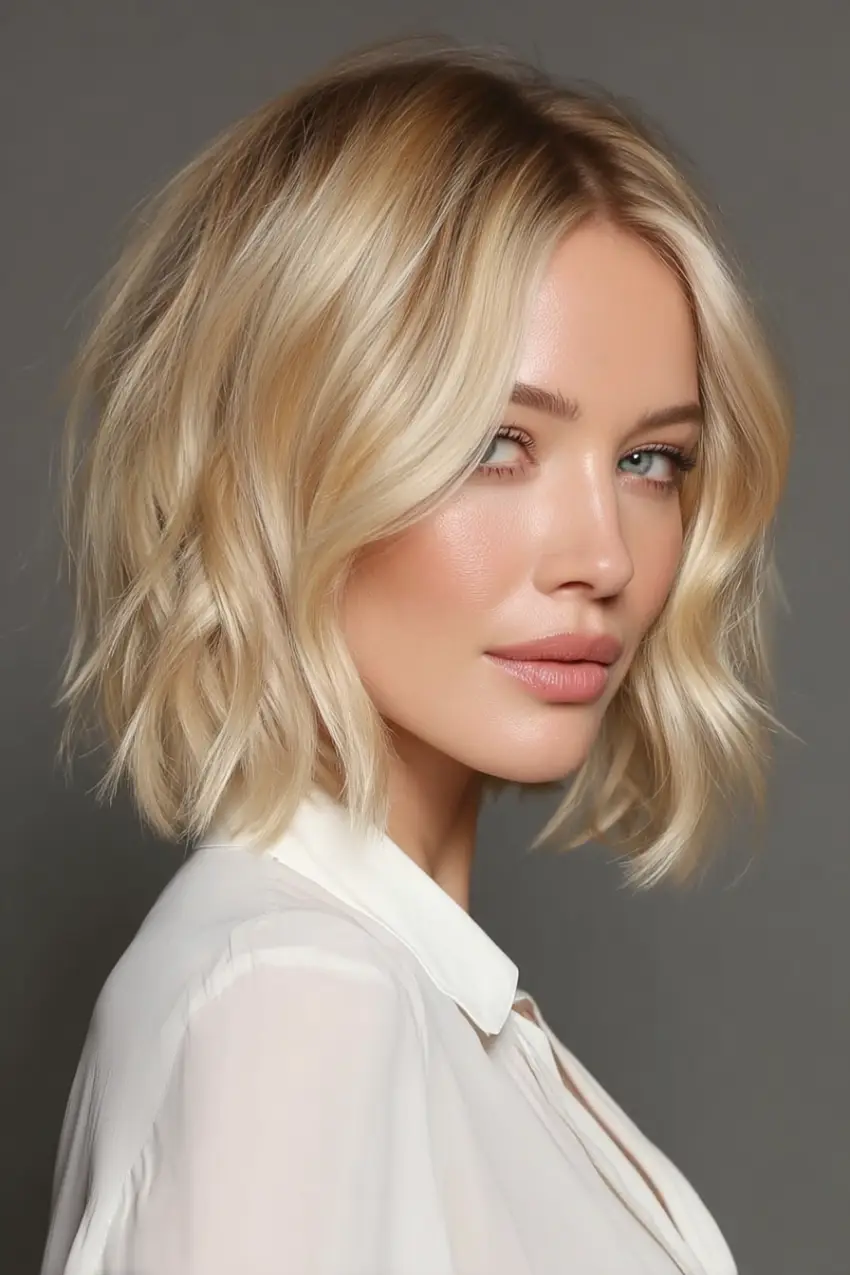 #5. Champagne Blonde Bob with Creamy Balayage