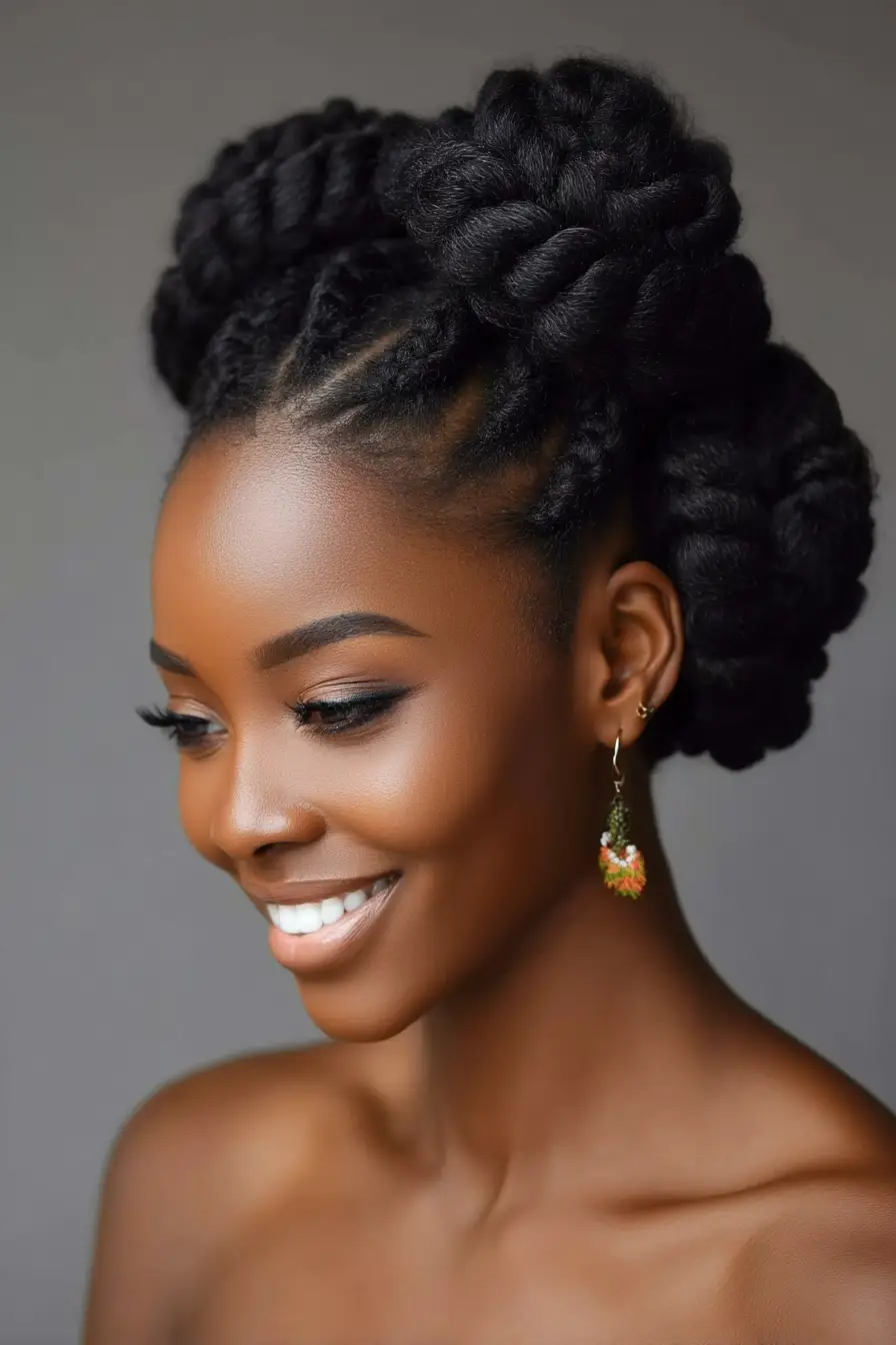 19 Stunning 4c Braided Hairstyles: Bold Looks That Celebrate Natural Texture 6 #5. Flat Twisted Crown with Rolled Buns
