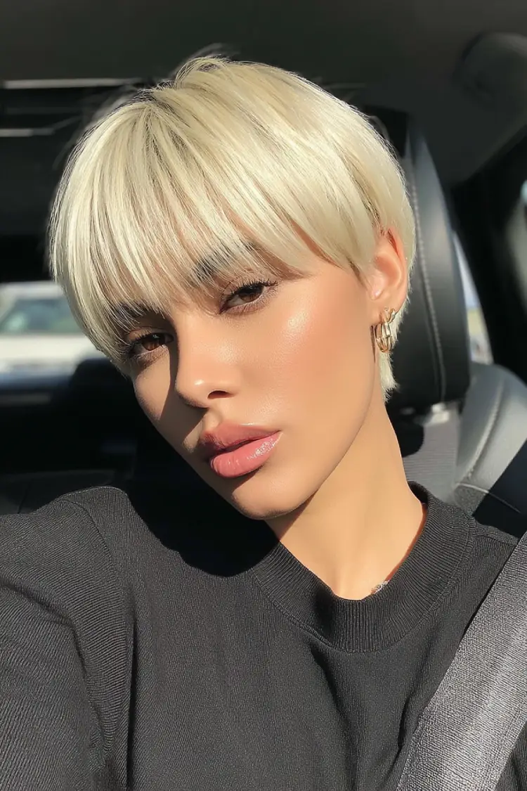 22 Bold Platinum Blonde Bob Hairstyles: Fresh and Fierce Ideas for a Standout Look 6 #5. Platinum Bowl Cut with Glossy Finish
