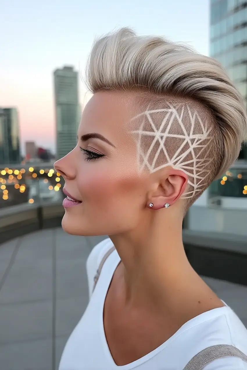 #5. Platinum Quiff with Geometric Undercut Design