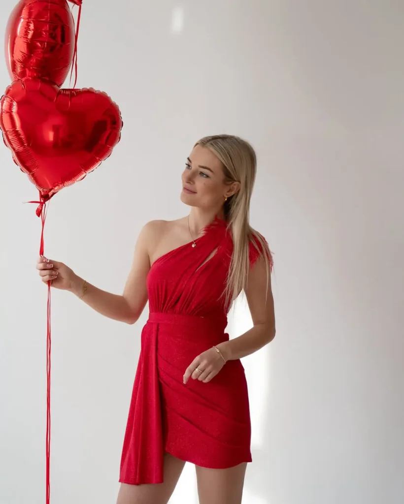 #5. Red One-Shoulder Dress with Draped Waist Detail