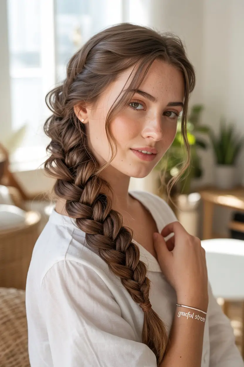 18 Relaxed Yoga Hairstyles: Low-Maintenance Styles with a Calm and Comfy Vibe 6 #5. Side-Swept Fishtail for Graceful Stretches
