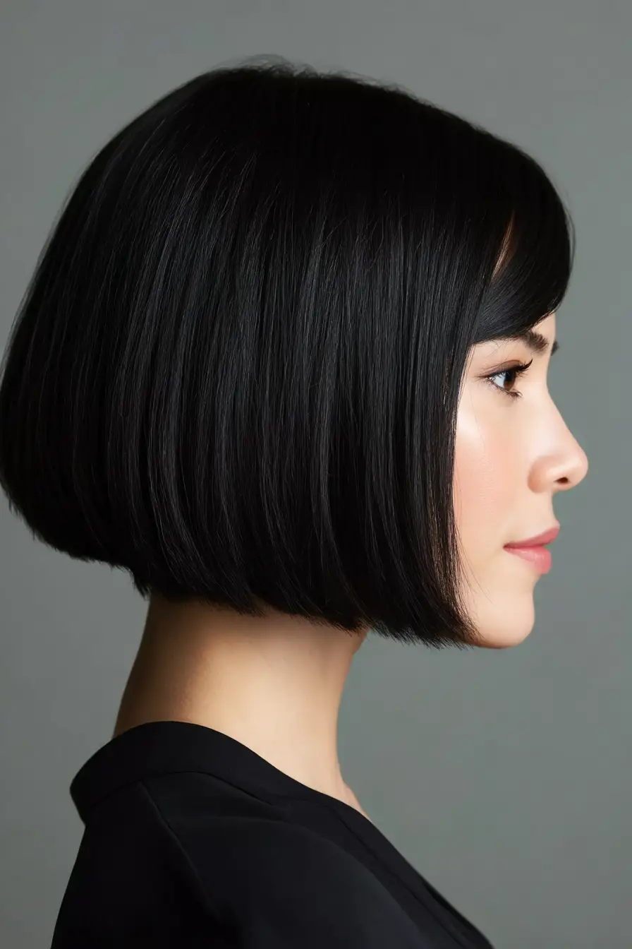 19 Flattering Hairstyles for Fine Hair: Volume-Boosting Looks That Feel Effortless 6 #5. Sleek Jet-Black Bowl Bob with Tapered Ends