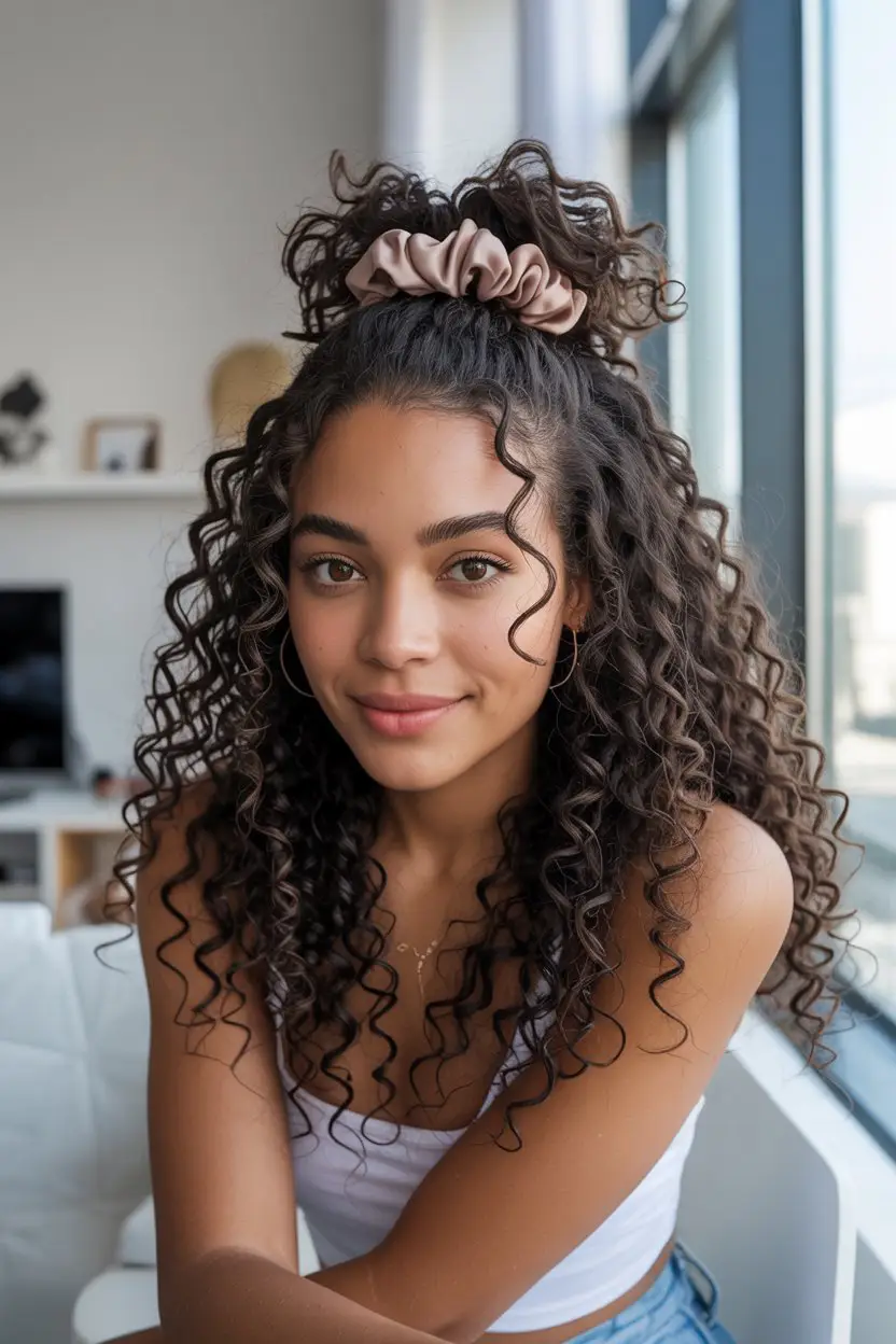 16 Time-Saving Wash And Go Hairstyles: Chic Solutions for Busy Mornings 6 #5. The Half-Up Curly Puff