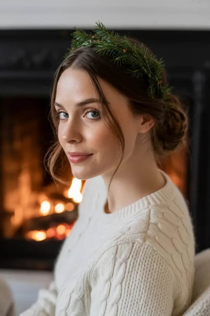 15 Festive Christmas Tree Hairstyles Ideas: Fun & Creative Holiday Looks 6 #5. The Woodland Wreath Updo