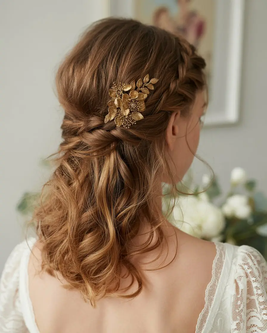 #6. Braided Crown with Golden Bloom Clip