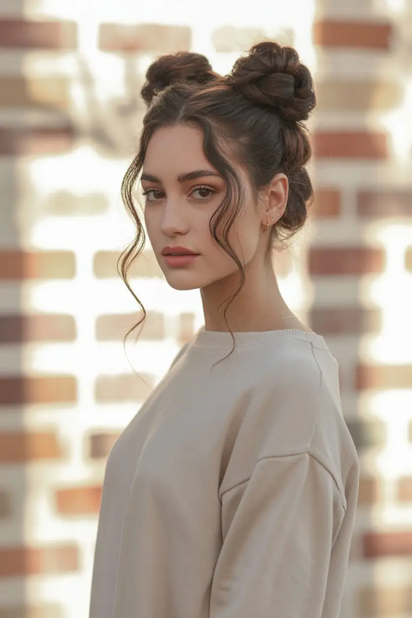 #6. Double Braided Bun with Face-Framing Tendrils