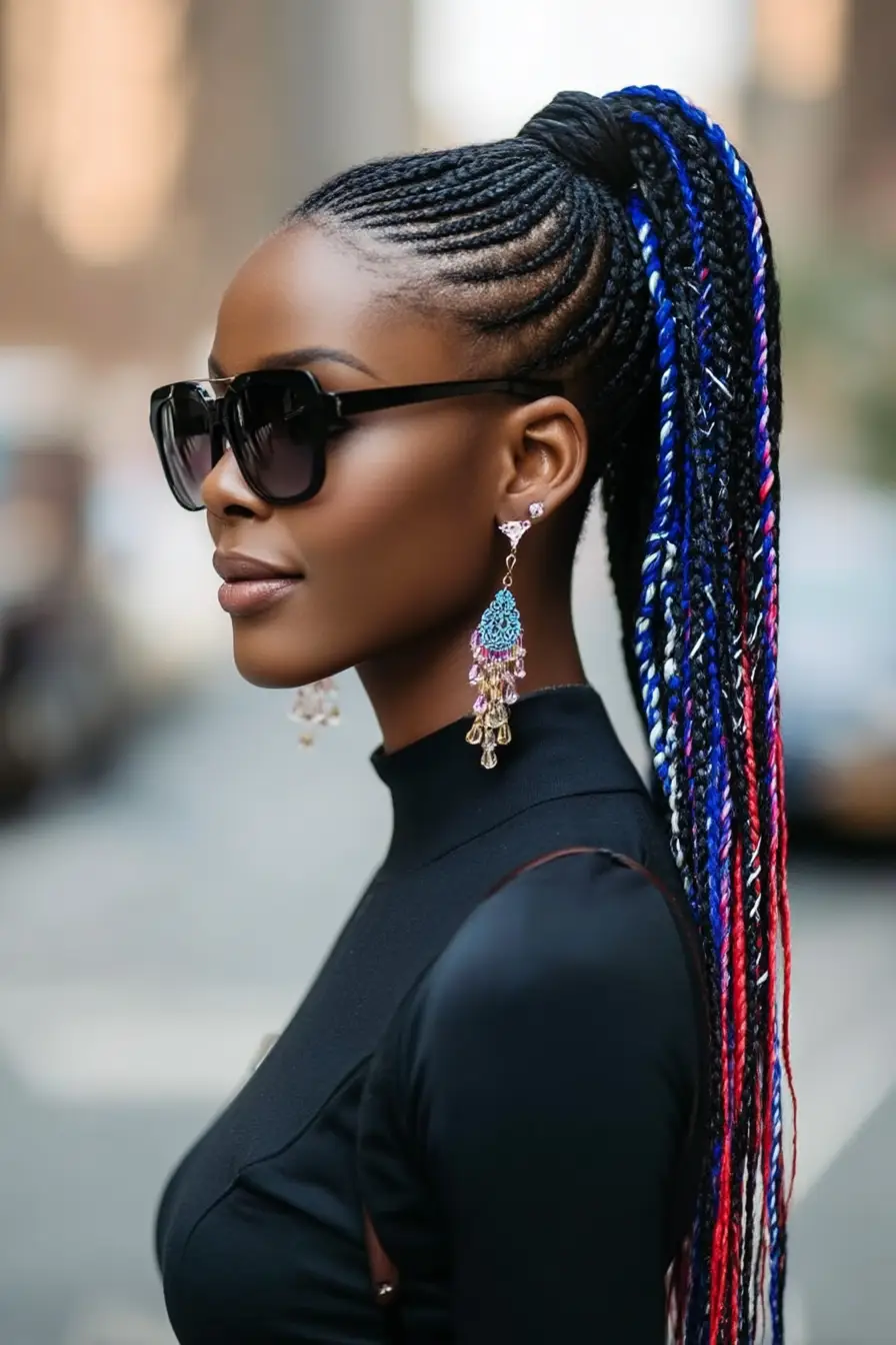 19 Stunning 4c Braided Hairstyles: Bold Looks That Celebrate Natural Texture 7 #6. High Braided Ponytail with Color Streaks
