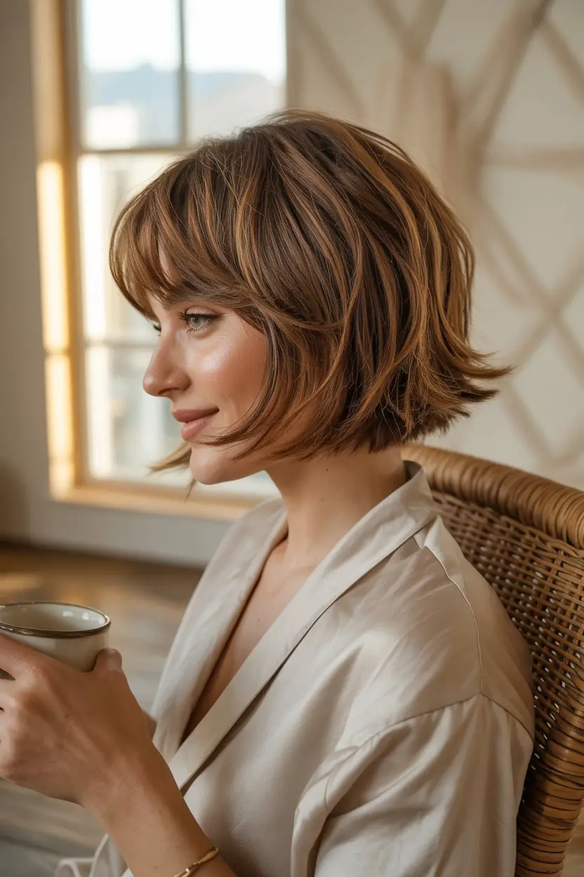 #6. Honey Brown Shaggy Bob: Lived-In Texture