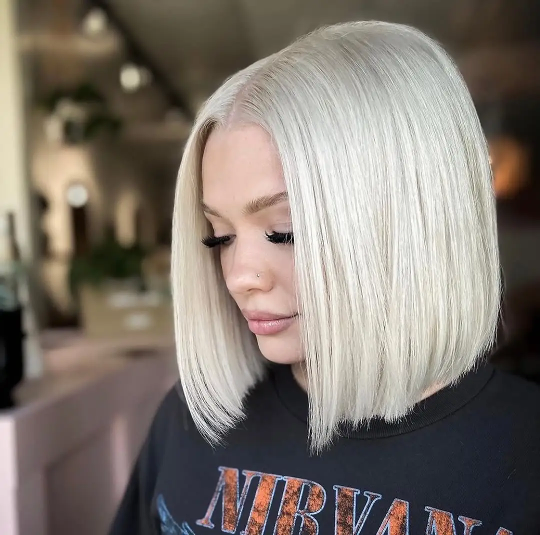 22 Bold Platinum Blonde Bob Hairstyles: Fresh and Fierce Ideas for a Standout Look 7 #6. Sleek Platinum Precision Bob with Center Part