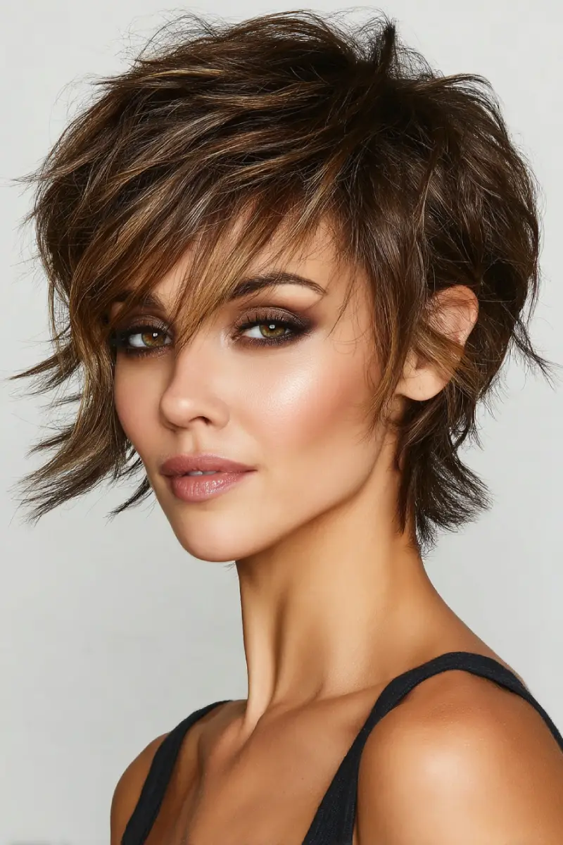 21 Chic Short Layered Hairstyles: Modern Cuts for a Fresh, Youthful Vibe 7 #6. Spiky Layered Pixie with Side Fringe