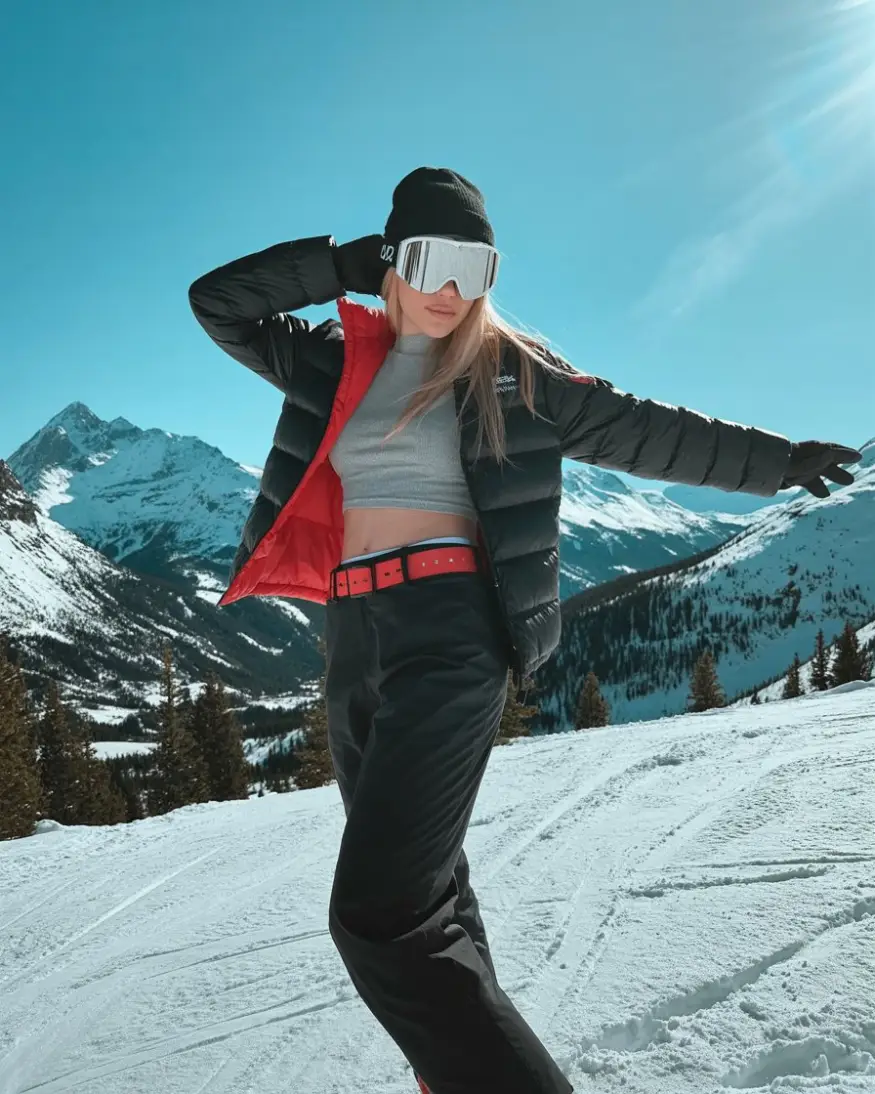 #6. Straight Blonde Layers Under Beanie and Goggles