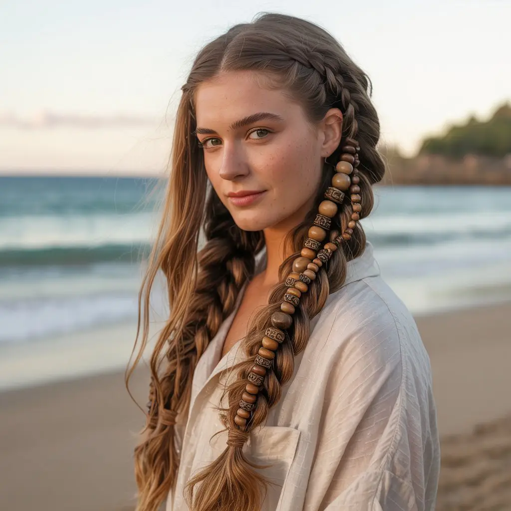 #6. The Side-Swept Pirate Plait with Beads