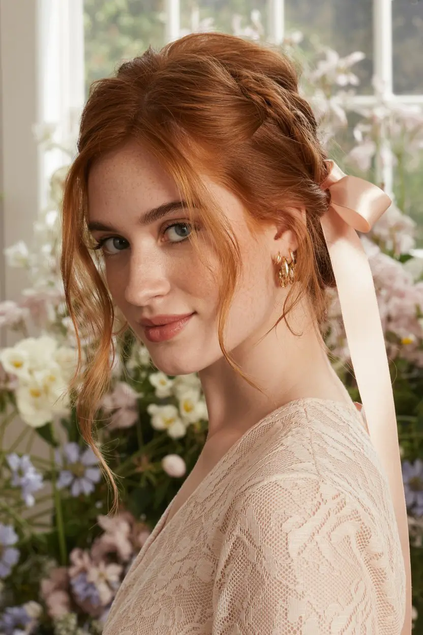 18 Classy French Roll Hairstyles: Sleek Styles That Elevate Any Outfit 7 #6. The Tousled French Roll with Ribbon Accent: Playful and Feminine