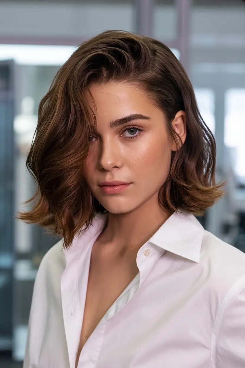 19 Polished Office Hairstyles: Sleek Looks That Mean Business 7 #6. The Tousled Lob with Side Part
