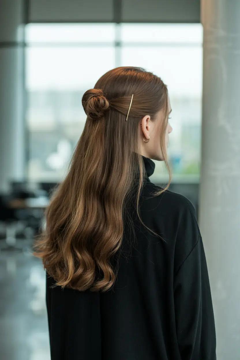 18 Classy French Roll Hairstyles: Sleek Styles That Elevate Any Outfit 8 #7. Half-Up French Roll: A Stylish Compromise for Day-to-Night