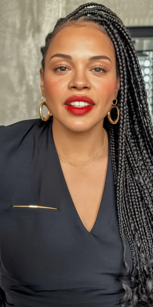 #7. Side-Swept Box Braids with Subtle Wave Ends