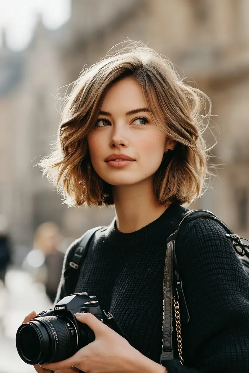 21 Chic Short Layered Hairstyles: Modern Cuts for a Fresh, Youthful Vibe 8 #7. Soft Layered Bob with Side Part and Natural Highlights