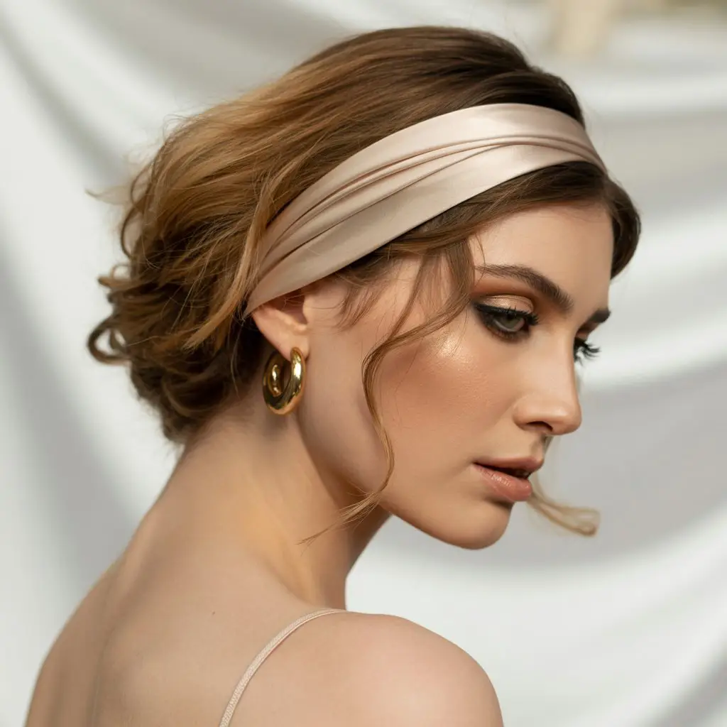 18 Relaxed Yoga Hairstyles: Low-Maintenance Styles with a Calm and Comfy Vibe 8 #7. Textured Low Bun with Satin Headwrap