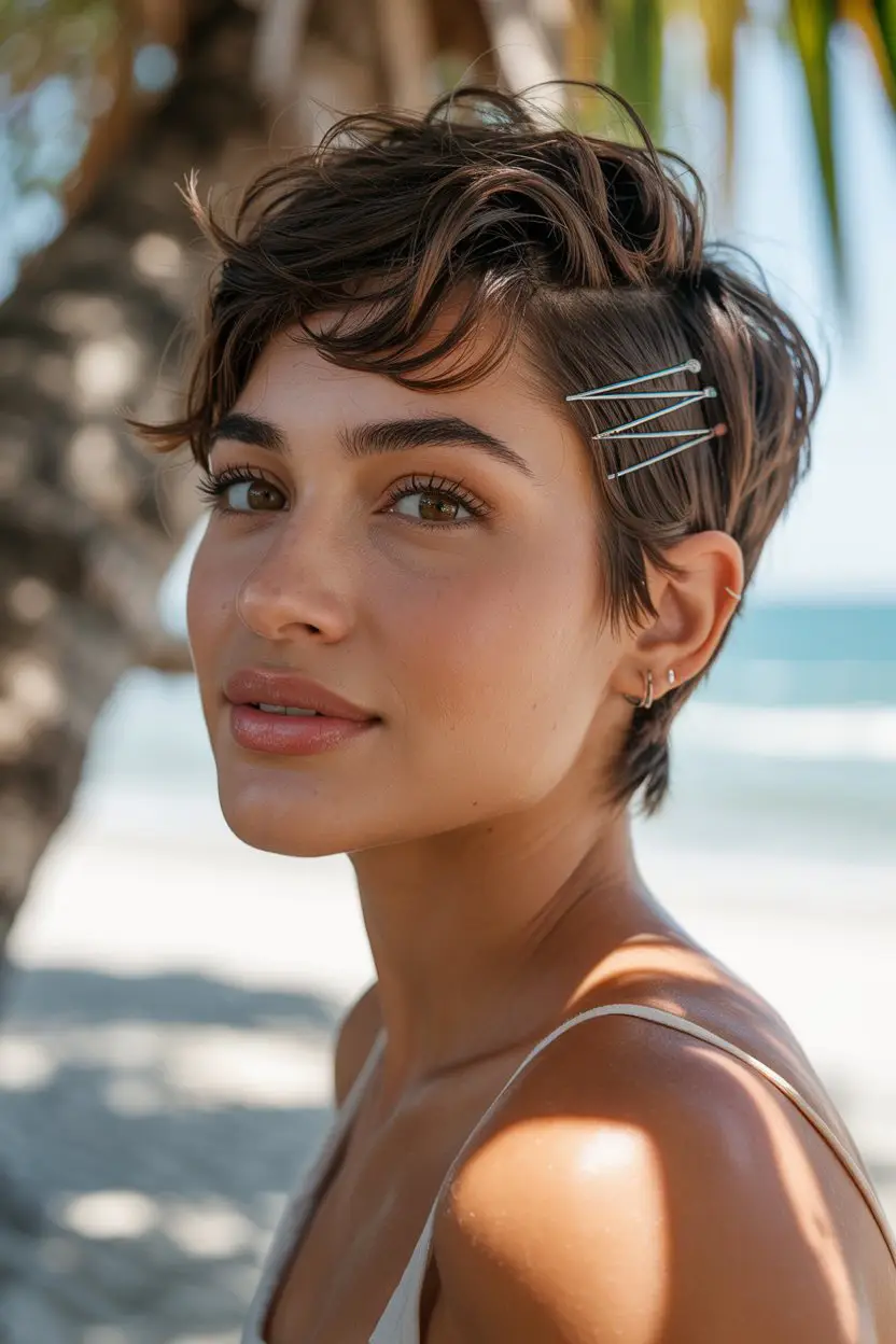 17 Stylish Vacation Hairstyles: Chic and Easy Options for Getaways 8 #7. Textured Pixie Pins for Short Hair