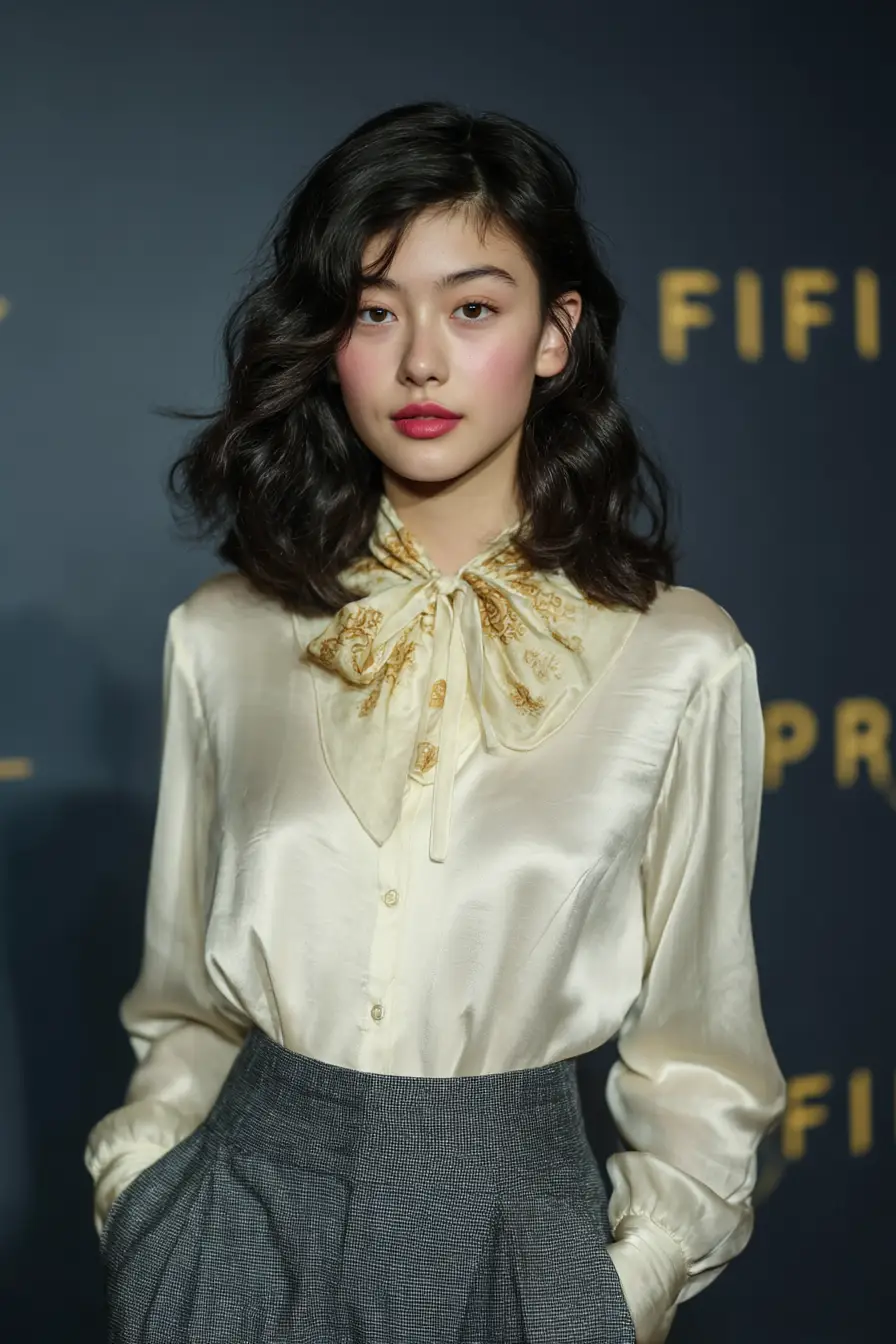 #7. Vintage-Inspired Wavy Bob with Side-Swept Bangs