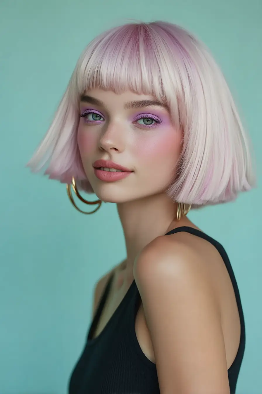 19 Flattering Hairstyles for Fine Hair: Volume-Boosting Looks That Feel Effortless 9 #8. Blunt Lilac Bob with Baby Bangs