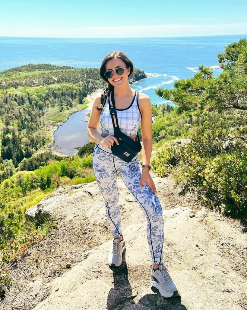 #8. Floral Compression Leggings with Plaid Active Tank and Sling Bag