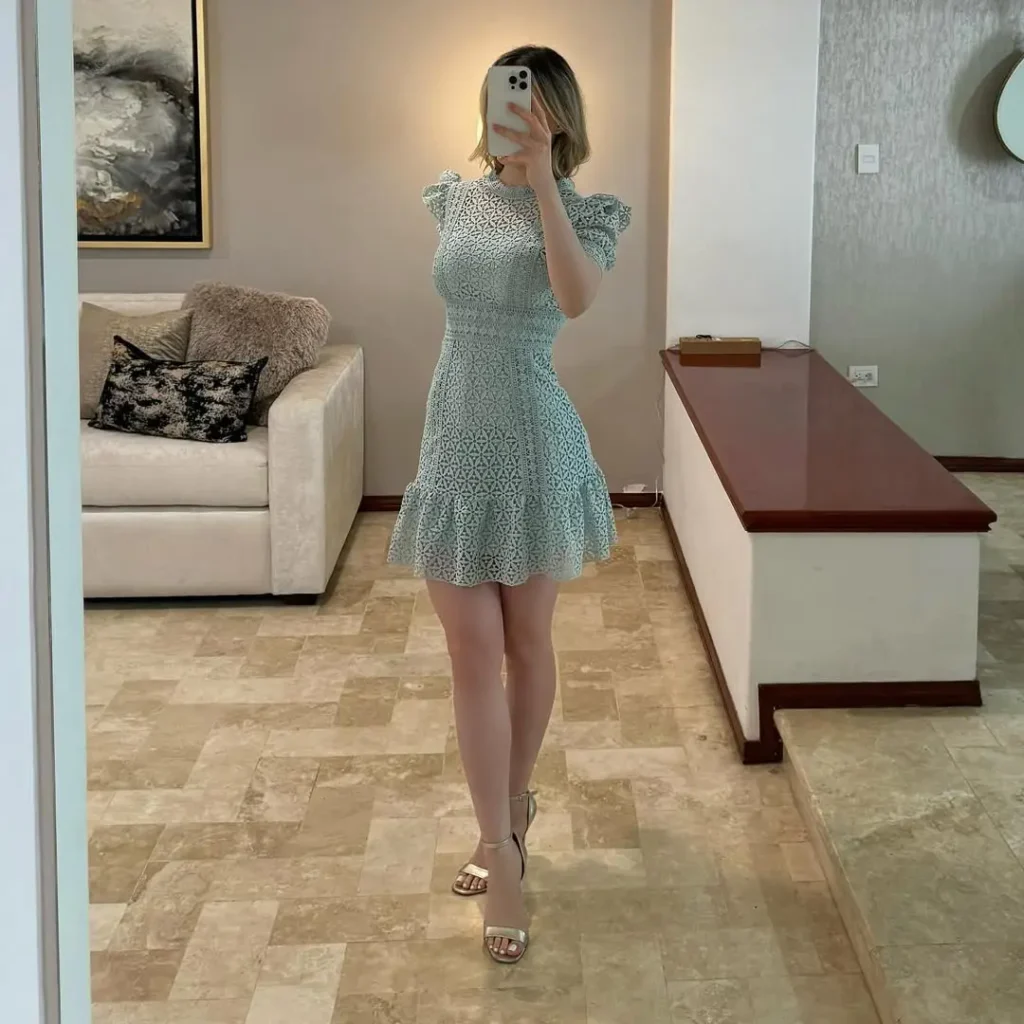 #8. Mint Lace Mini Dress with Ruffle Hem and Flutter Sleeves