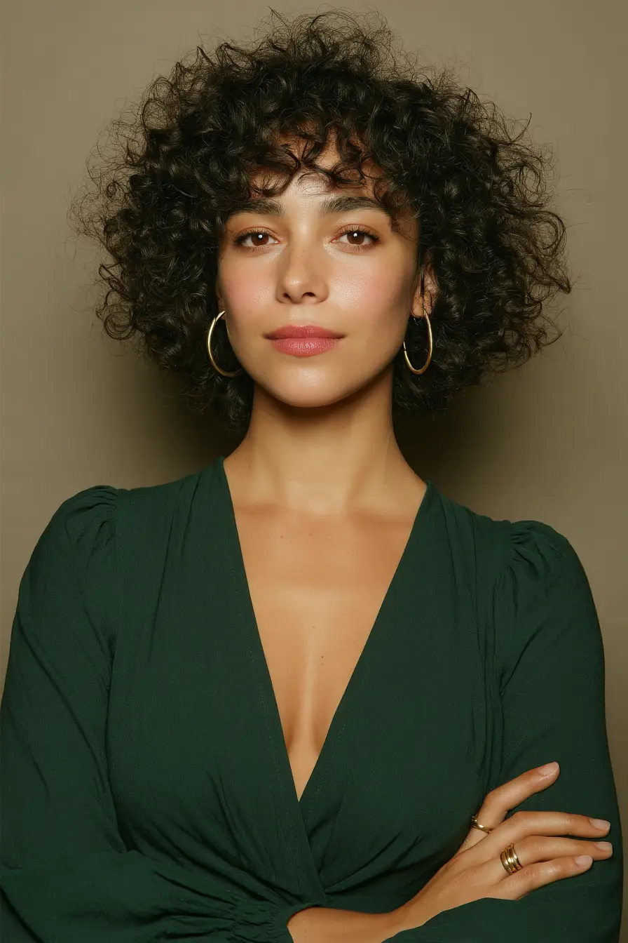 #8. Naturally Textured Curly Bob with Bangs