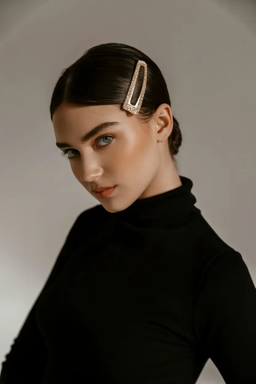 19 Polished Office Hairstyles: Sleek Looks That Mean Business 9 #8. Slicked-Back Chic with a Hair Clip