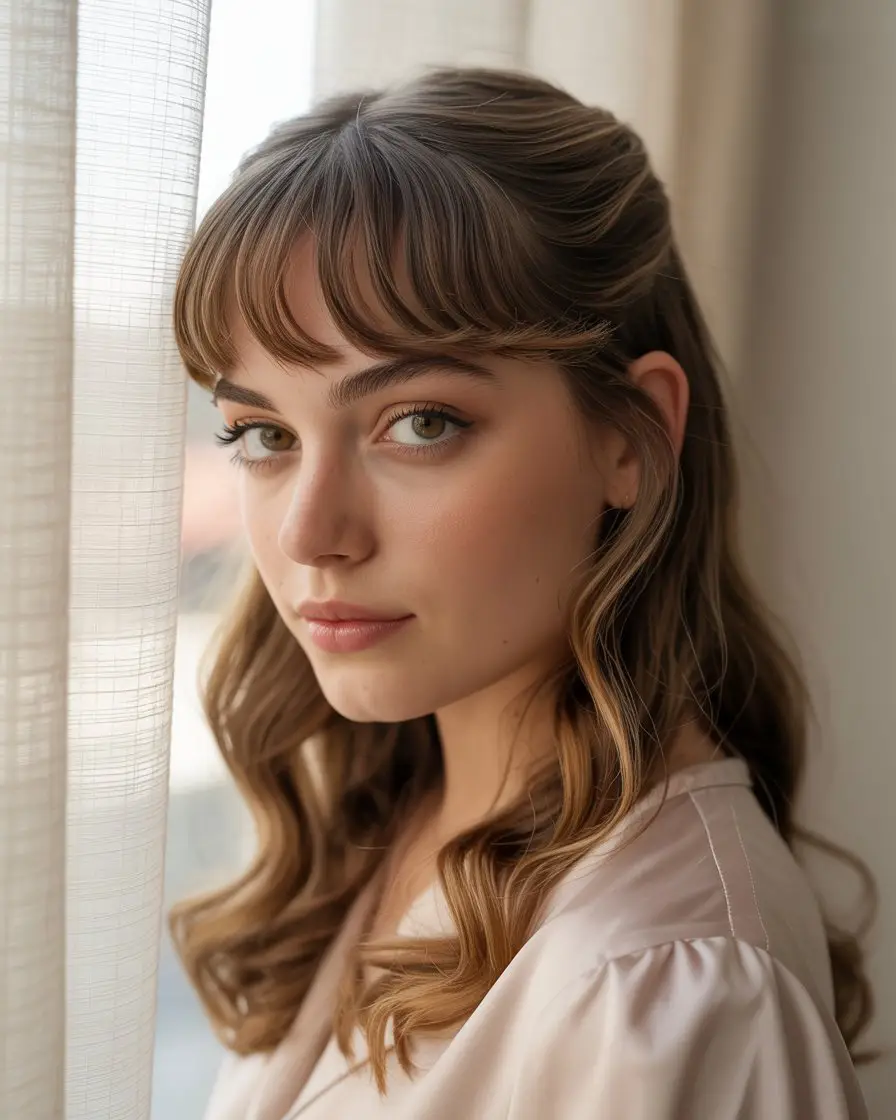 #8. Soft Curtain Bangs: Retro Vibes with a Face-Lengthening Effect