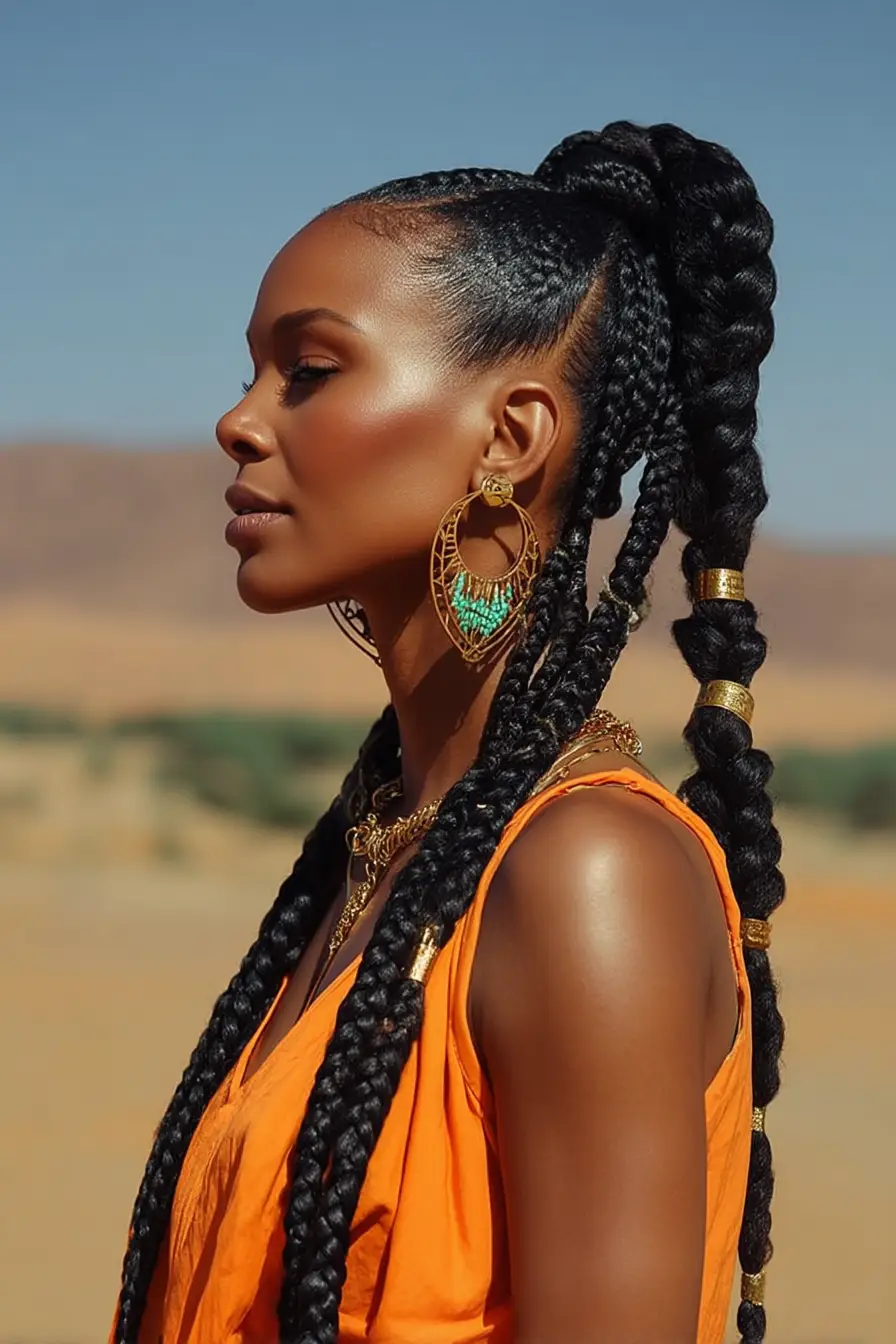 19 Stunning 4c Braided Hairstyles: Bold Looks That Celebrate Natural Texture 9 #8. Wrapped Jumbo Braids with Gold Cuffs