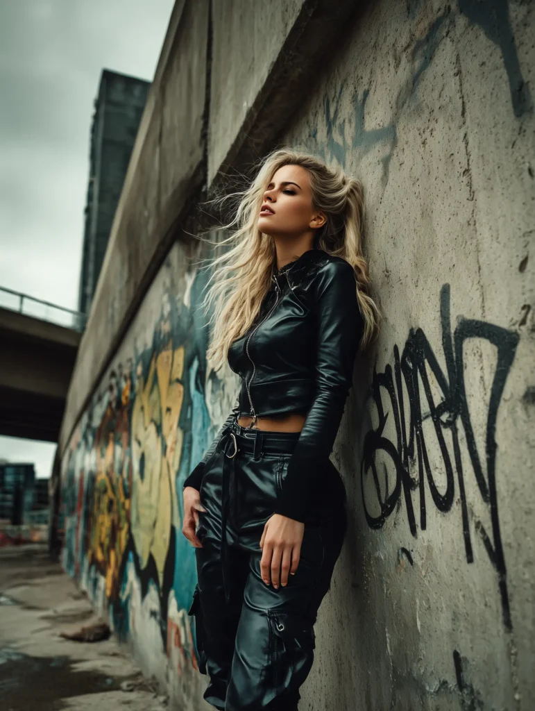 #9. All-Black Faux Leather Set with Utility Cargo Pants