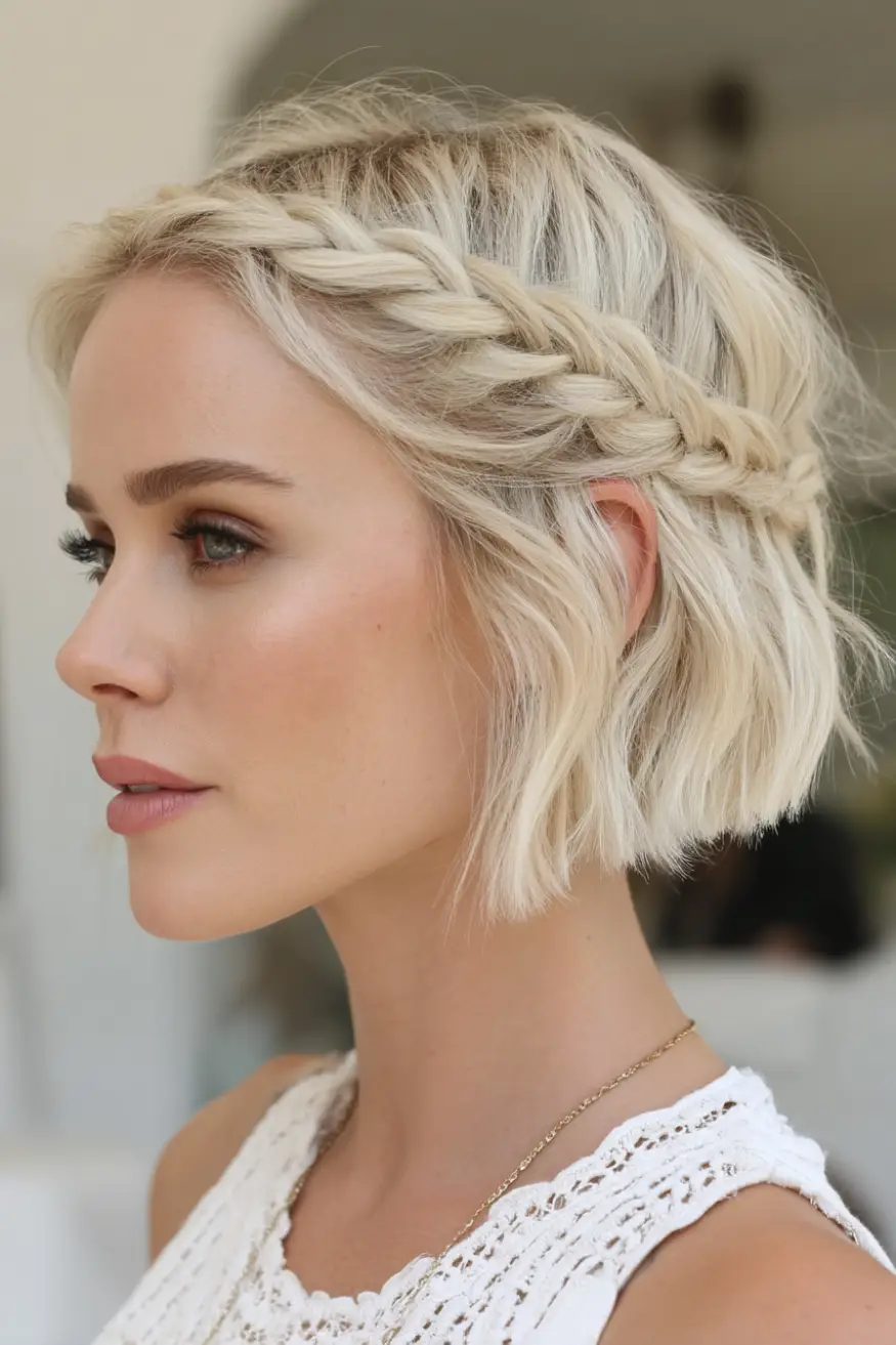 22 Bold Platinum Blonde Bob Hairstyles: Fresh and Fierce Ideas for a Standout Look 10 #9. Braided Crown with Tousled Platinum Bob