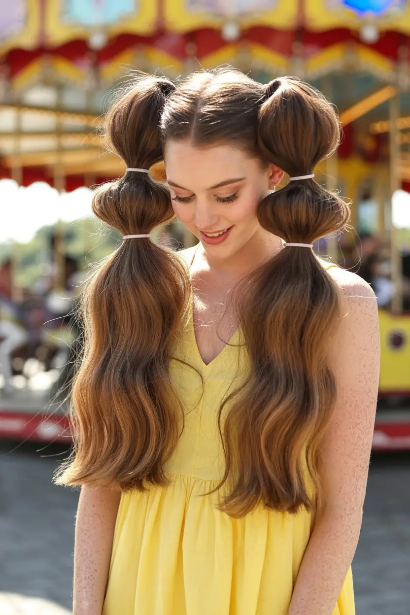 17 Stylish Vacation Hairstyles: Chic and Easy Options for Getaways 10 #9. Double Bubble Ponytails for a Playful Look