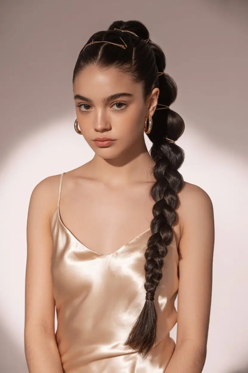 16 Graceful Wedding Hairstyles For Long Hairs: Picture-Ready Styles for Long Locks 10 #9. Elegant High Ponytail with a Braided Wrap