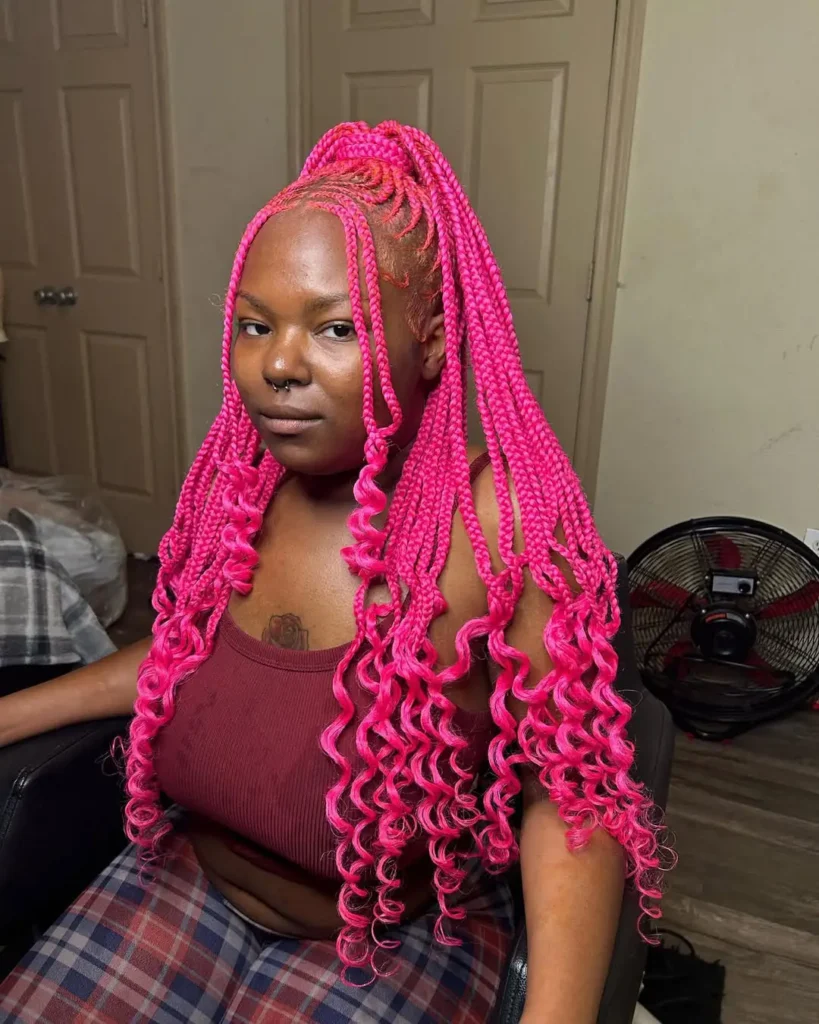 #9. Hot Pink Braided Ponytail with Spiral Curl Ends