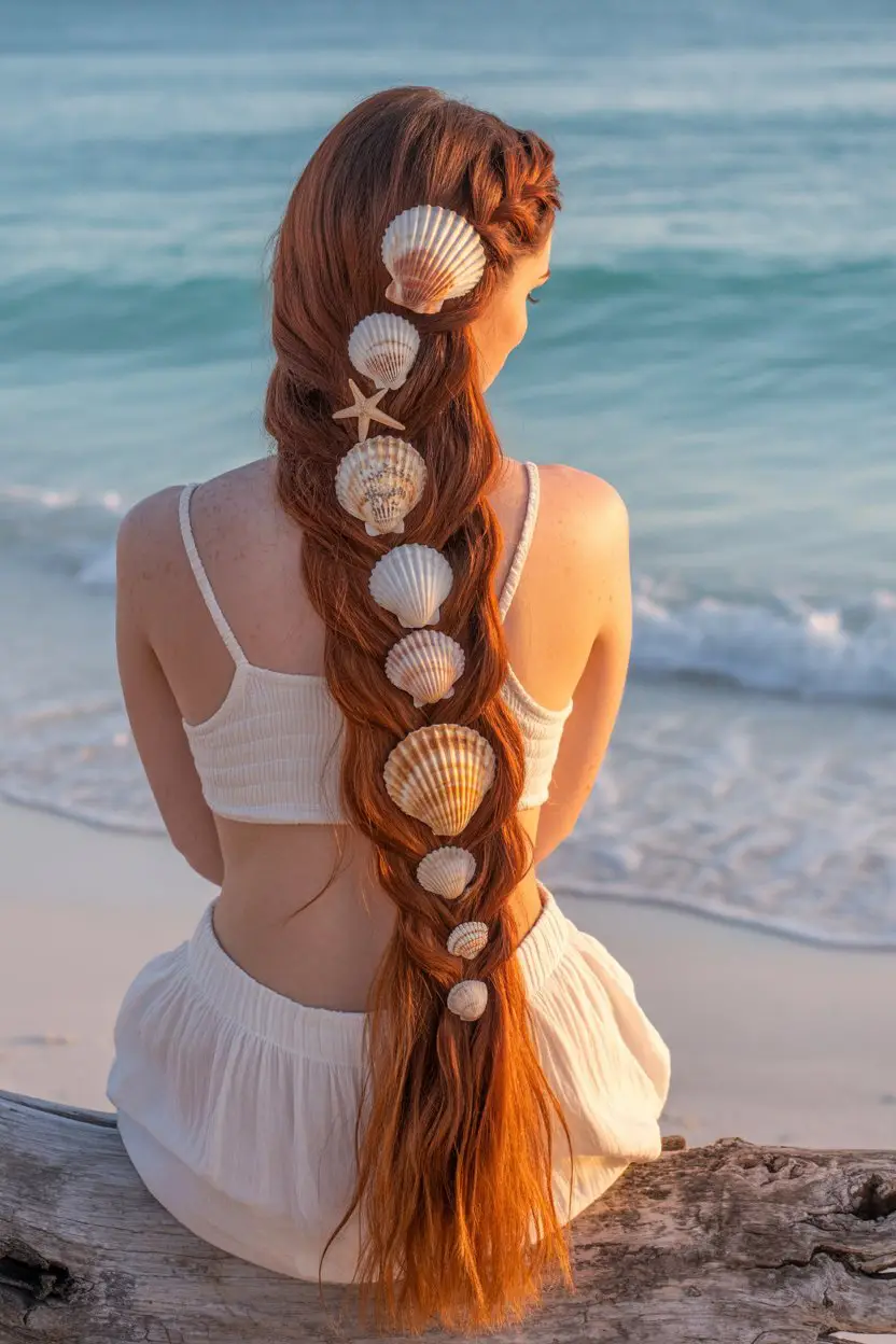 #9. Mermaid Braid with Seashell Charms