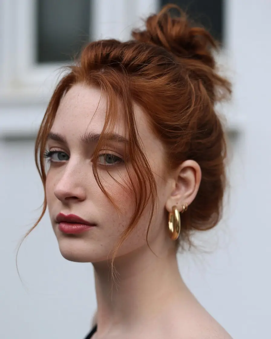 #9. Messy Bun with Face-Framing Tendrils
