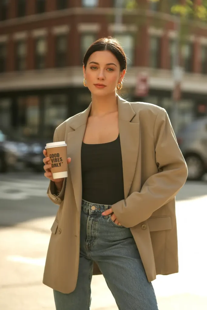 #9. Oversized Blazer with a Tank Top and Straight-Leg Jeans