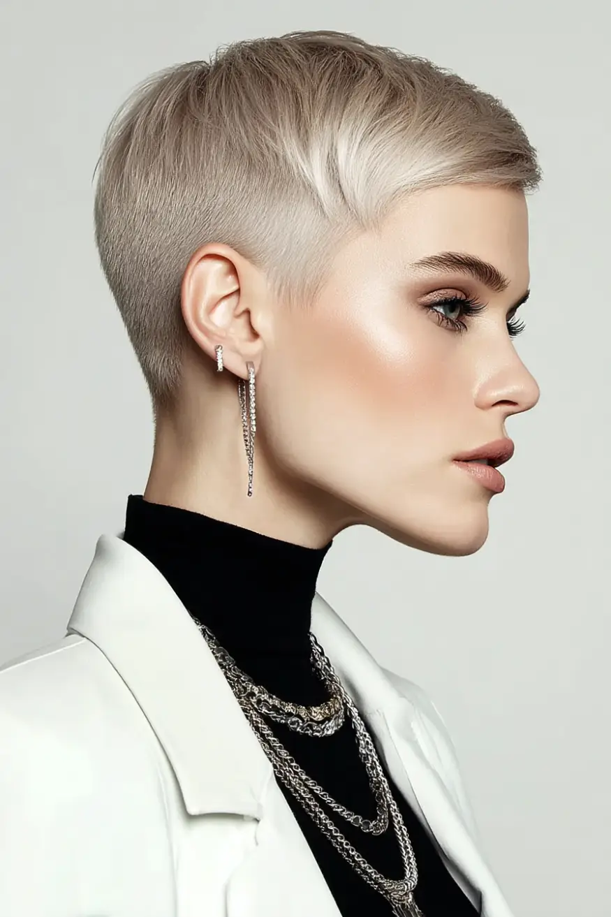 #9. Sleek Platinum Undercut Pixie